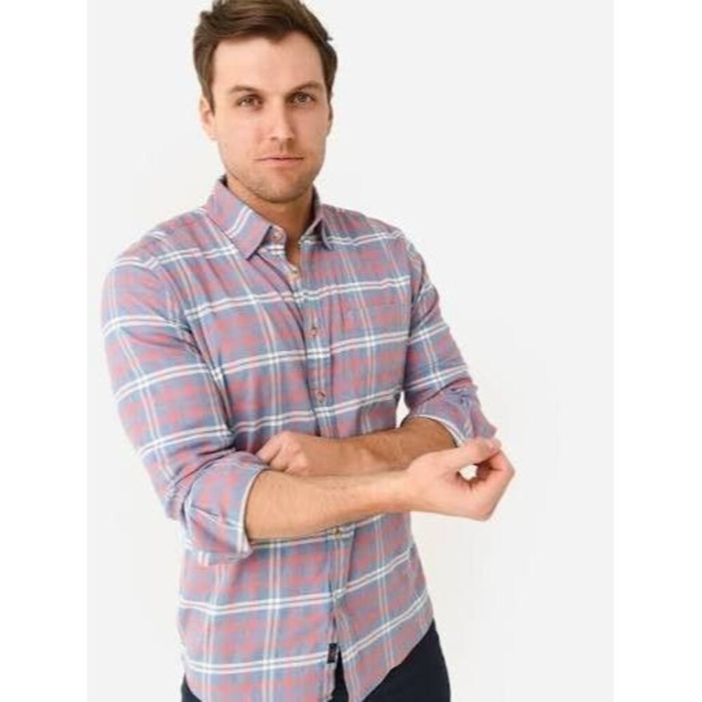 Faherty The All Time Button Down Shirt Men's XL Blue Red Plaid Brushed Flannel